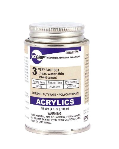 Scigrip 3 10799 acrylic solvent cement, low-voc, water-thin, 1/4 pint can with s for sale
