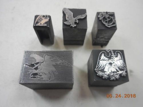 5 Letterpress Printing Antique Solid Metal Type Dingbat Eagles All Different