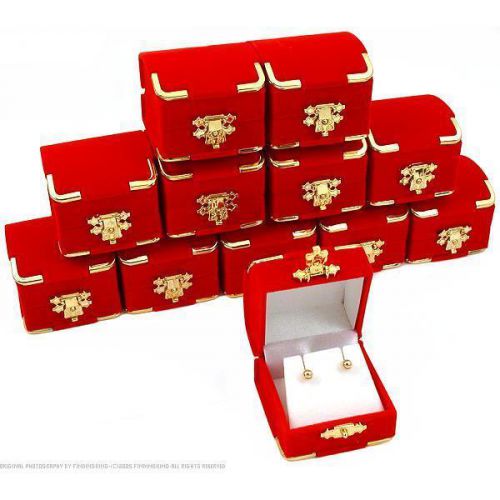 12 Red Velvet Earring Boxes With Brass Corners 2 1/8&#034;