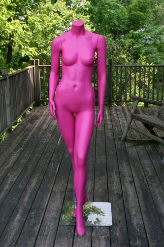 Retail Store HOT PINK Full Body Female Mannequin with Glass Metal Stand