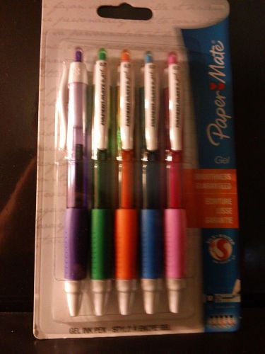 Paper Mate assorted Gel 5 pack pens, padded barrel, med. tip, FREE Shipping!