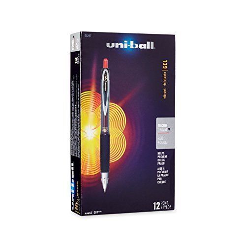 uni-ball Signo 207 Retractable Gel Pens, Micro Point, Red Ink, 12-Pack 61257