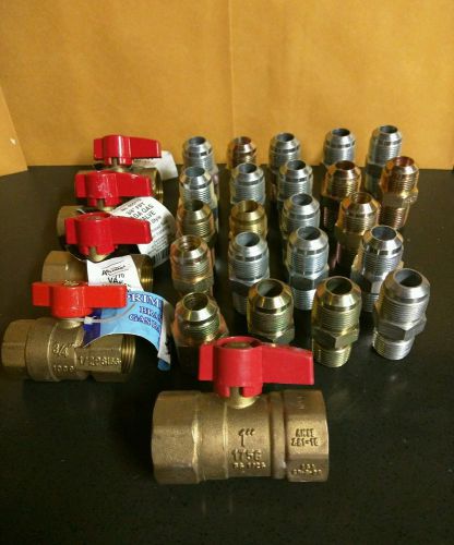 4 Red 3/4&#034; FPT AGA Gas Ball Valves &amp; 1 - 1&#034; Valve w/ 22 Adapter Connections !!