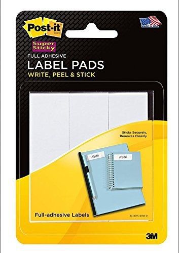 Post-it Super Sticky Label Pads, White, Removable, 1 x 3 Inches, 75 Labels Total