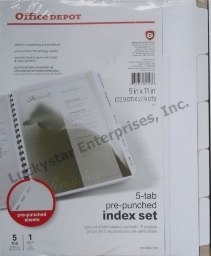 Office Depot Brand 5-Tab Pre-punched Index Set - NEW in package - 891466