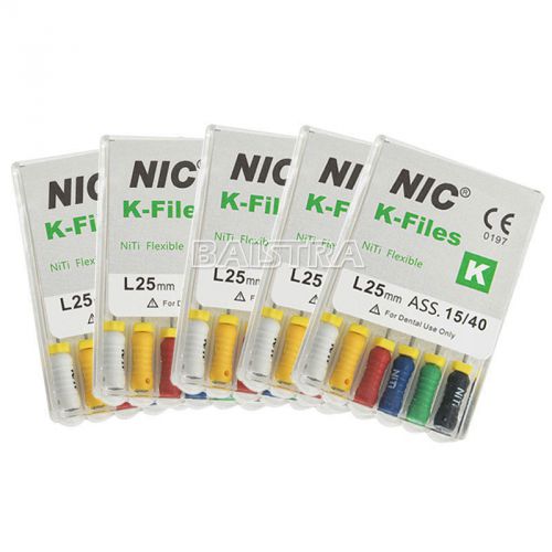 Us 5x dental engine use niti files endodontic rotary k-files tips #15-40 25mm for sale