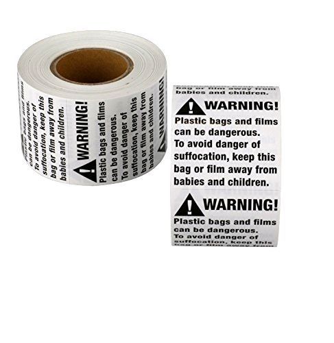 Suffocation warning labels - 1000 plastic bag suffocation stickers (2&#034; x 2&#034;) ... for sale