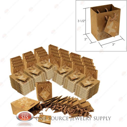 100 Kraft Butterfly Brown Paper Tote Gift Merchandise Bags 3&#034; x 2&#034; x 3 1/2&#034;H