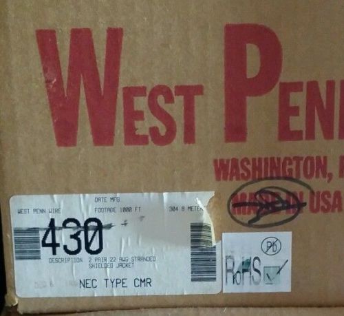 1000 ft. West penn wire 430 2 pair 22 awg stranded shielded jacket