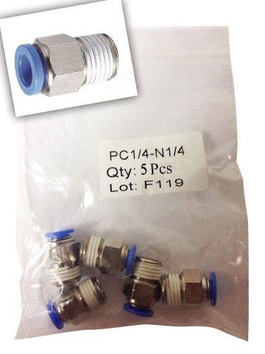5pcs Male Straight Connector Tube OD 1/4&#034; X NPT 1/4&#034; Push In To Connect Fitting