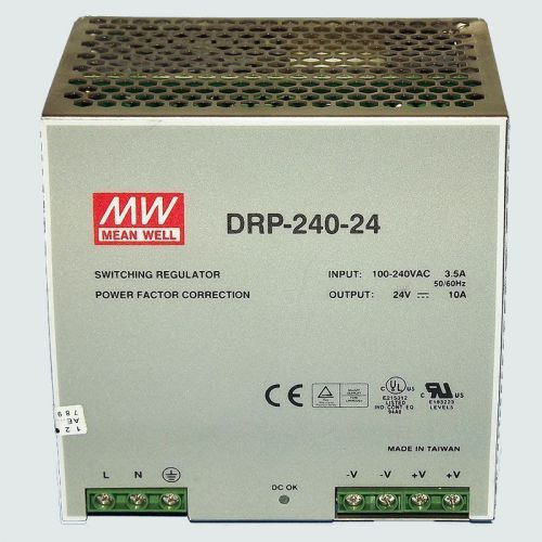 Mean Well 240W Power Supply 24V DC Switching Regulator PFC DRP-240-24/ Avail QTY