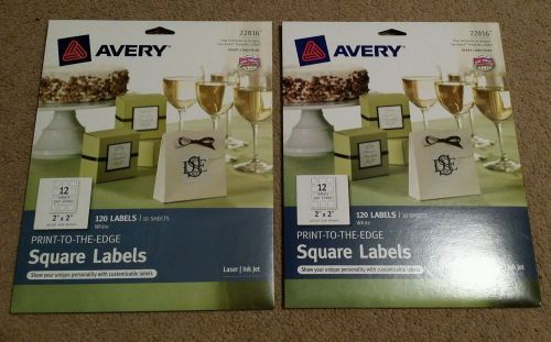 Lot of 2 Avery 22816 Print-to-the-edge Square Labels 120 Labels (240 Total)