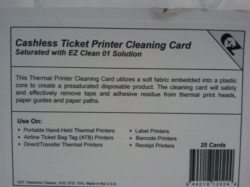 Ez cashless ticket printer cleaning card thermal printer cleaning cards  qty 25 for sale