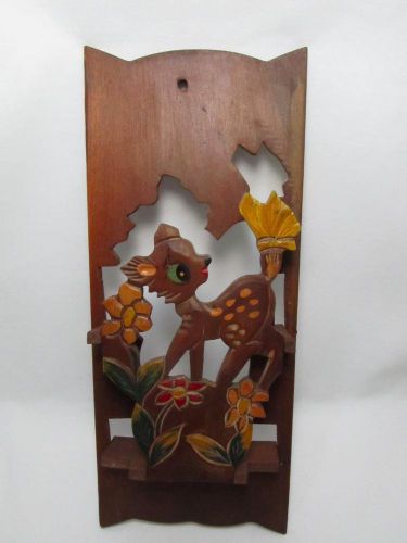 Japanese vintage cute wooden carved Bambi wall display rack