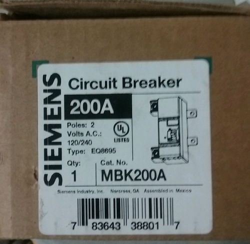 New In Box Siemens MBK200A 120/240 Volt Main Circuit Breaker Type EQ8595 2 Pole