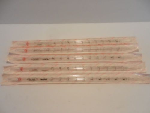 Lot of (5) 10ml in 1/10 plastic serological pipette, pipet, by thomas scientific for sale