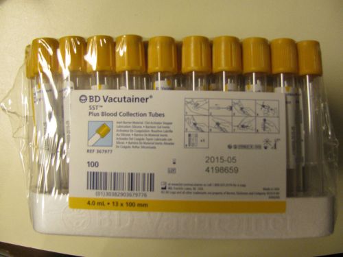 BD Vacutainer 4mL blood tubes, SST, 100 count, EXPIRED 05/2015
