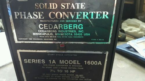 Solid Estate Phase Converter,  7 1/2 to 10 HP. Cedarberger .