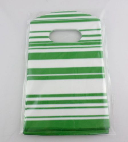 50Pcs Plastic Green stripes Shopping/Gift  Small Packing Bags