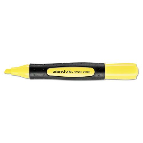 Desk Highlighter w/Comfort Grip, Chisel Tip, Fluorescent Yellow, 12/Pk