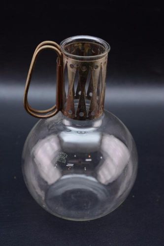 PYREX VINTAGE BRASS HANDLE CLEAR GLASS COFFEE CARAFE TEA 9&#034; TALL