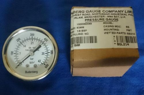 Budenberg Gauge,UK EN-837 Type SS316 Size 63 mm Pressure Gauge Range:0 - 42 Bar