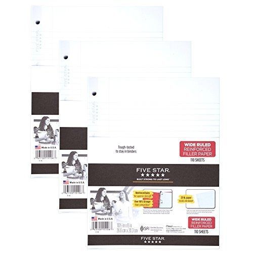 Five Star Filler Paper, Loose Leaf Paper, Wide Ruled, Reinforced, 110 Sheets per