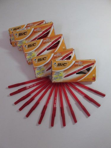 NIB Bic Soft Feel Ball Point Pens 5 Boxes 1 Doz Ea Medium Red Soft Barrel Grip