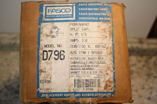 FASCO D796 1/3 hp 825 RPM FASCO 1 SPEED ELECTRIC MOTOR