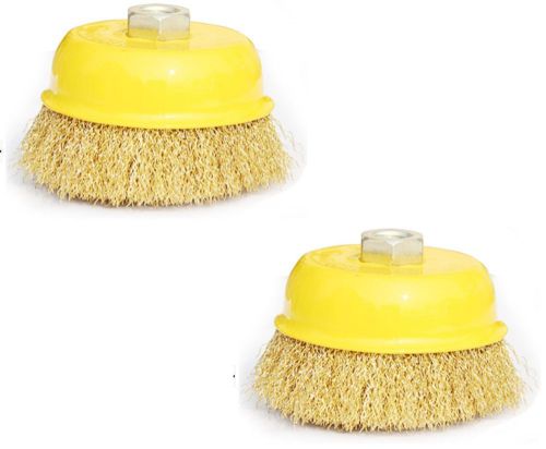 2 pc 4&#034; x 5/8&#034; arbor fine crimped wire cup wheel brush - for angle grinders for sale