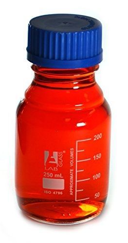 Eisco eisco labs 250ml clear reagent bottle with screw cap and 25ml graduations for sale