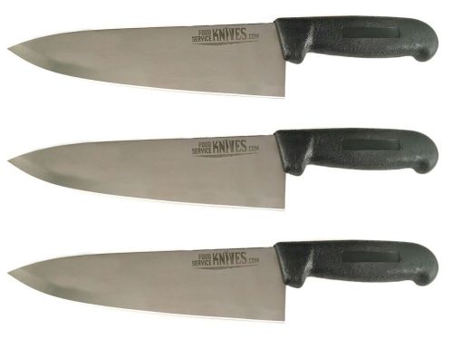 Set of 3 - 8” black chef knives cook french stainless steel food service knives for sale