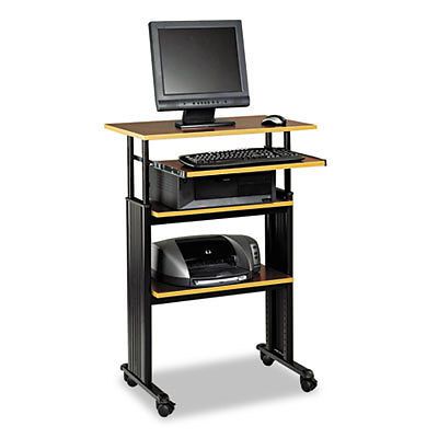 Adjustable Height Stand-Up Workstation, 29w x 22d x 49h, Cherry/Black, 1 Each