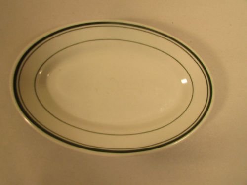 Wellsville China Small  Platters 8 1/4&#034; X 5 1/2&#034;Vintage 3 Green Stripes Great