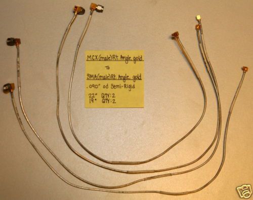 (4) MCX(M)-SMA(M) Gold 0.090&#034; Semi-Rigid Cables 19&#034;-22&#034;