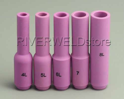 Tig long alumina nozzle 10n50l 10n49l 10n48l &amp; wp 17 18 26 tig welding torch 5pk for sale