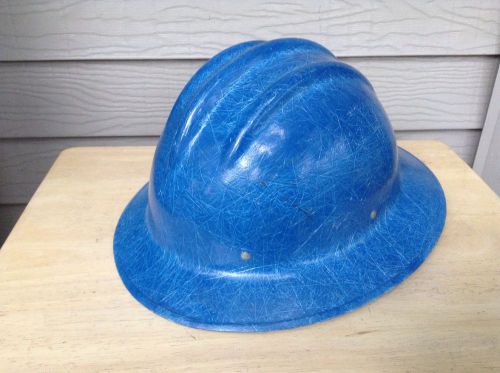 Vtg bullard hard boiled blue fiberglass full brim hard hat helmet san francisco for sale