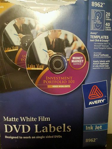 Avery 8962 DVD Inkjet Labels, 2 Labels per Sheet, 20 Labels/PK, Matte White