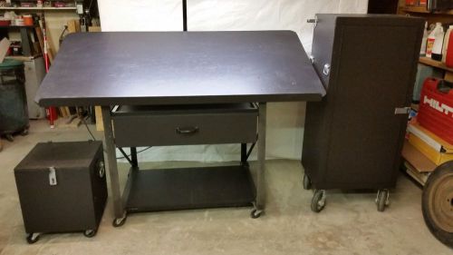 Plan contractor drafting blueprint table custom made w/two cabinets wheeled for sale