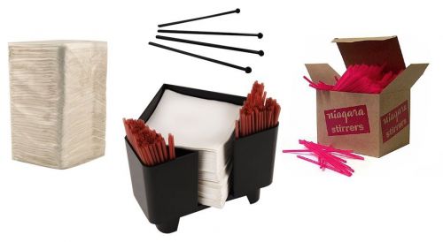 Corner Bar Caddy Accessories Kit - Organizer + Cocktail Napkins Straws Stir Rods