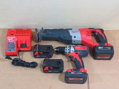 Milwaukee 18v cordless tool combo kit,2620-20 sawzall,2601-20 drill,4 m18 batts for sale