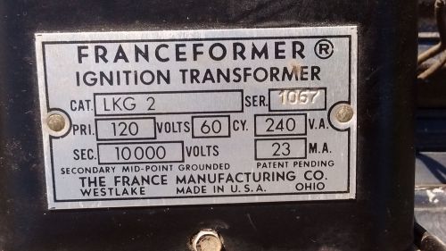 USED FRANCE FORMER IGNITION TRANSFORMER  CAT#-LKG-2