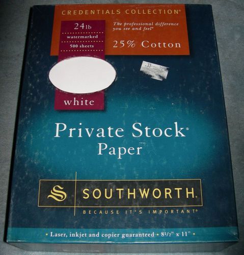 Southworth White Private Stock Paper 24 Pounds 25% Cotton 500 Sheets NIB