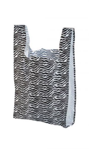 50 MED Zebra Print Plastic T-shirt Merchandise Gift Shopping Bags 11.5&#034; X 21&#034;
