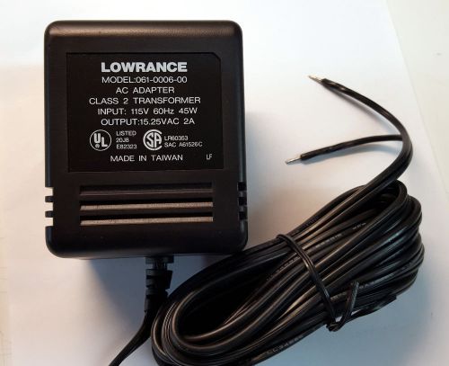 LOWRANCE wall wort 115vac IN / 15.25vac 2amp OUT 061-0006-00 12&#039; output wire