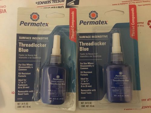 LOT of 2 NEW Permatex Medium Strength Threadlocker Blue Surface Insensitive 10ml