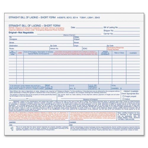 Tops snap-off triplicate bill of lading short form with hazardous material info for sale