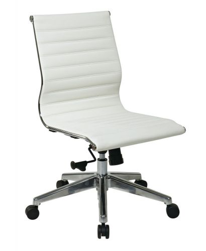 Armless Mid Back White Bonded Leather Chair