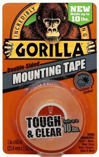 NIP-Gorilla Tape- Clear Mounting Tape Holds 10LB weatherproof double sided tape