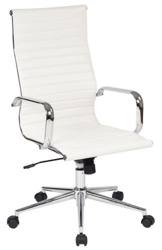 High Back White Faux Leather Office Chair with Arms, Chrome Finish Base and Acce